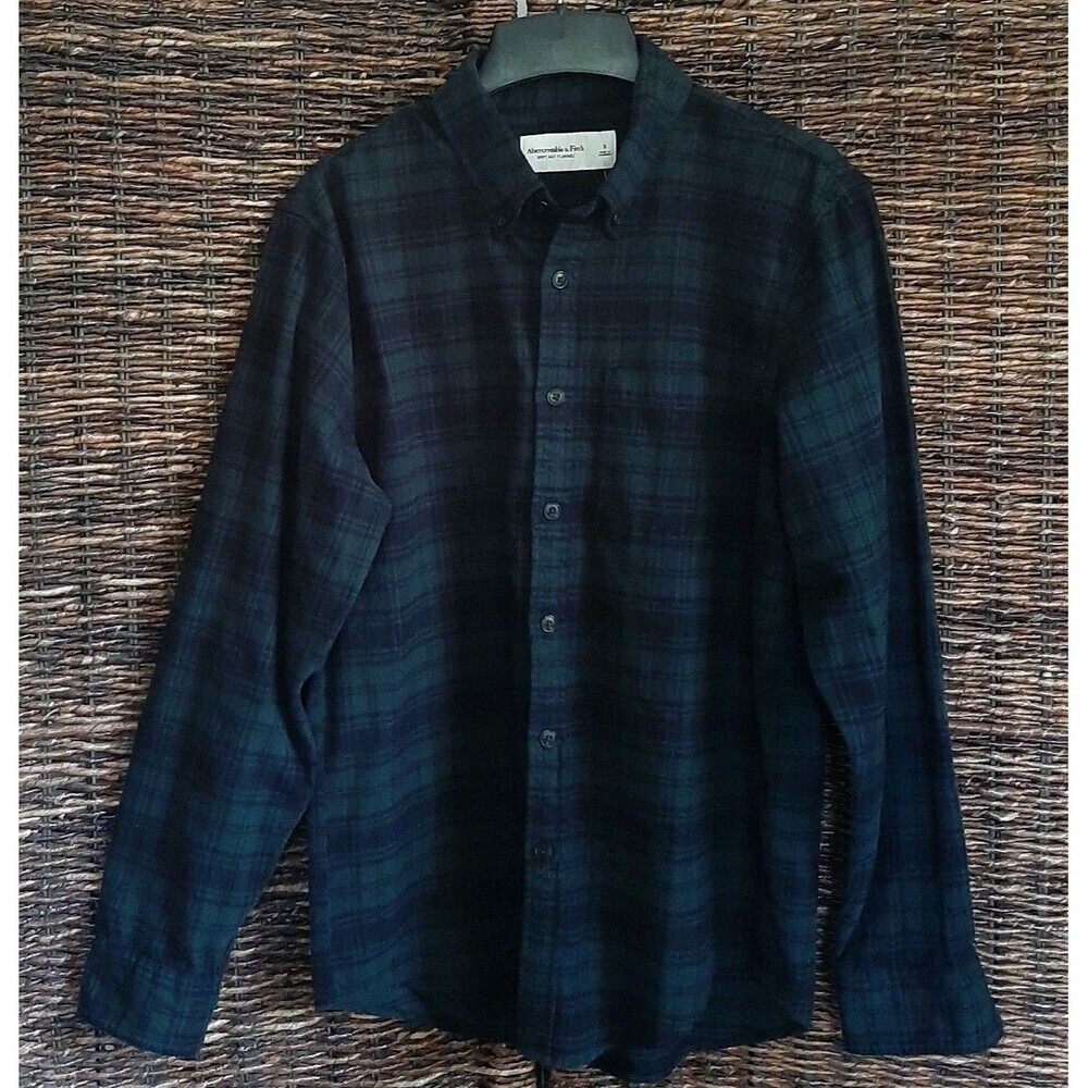 Abercrombie & Fitch Soft A&F Flannel Plaid Button Down Shirt Men's Small Green